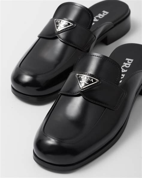 prada leather sabots|Black Brushed Leather Sabots .